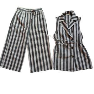 Umgee Linen Blend Striped Pantsuit Set